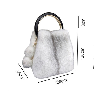 Women's Mink Handbag with Bracelet and Mink PomPom