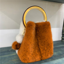 Load image into Gallery viewer, Women&#39;s Mink Handbag with Bracelet and Mink PomPom
