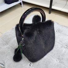 Load image into Gallery viewer, Women&#39;s Mink Handbag with Bracelet and Mink PomPom

