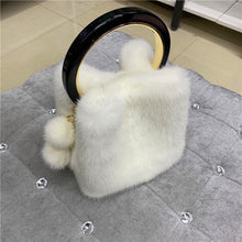 Load image into Gallery viewer, Women&#39;s Mink Handbag with Bracelet and Mink PomPom
