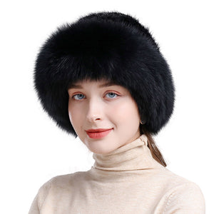 Women's Real Fox Fur Bucket Hat with Mink Fur