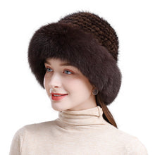 Load image into Gallery viewer, Women&#39;s Real Fox Fur Bucket Hat with Mink Fur
