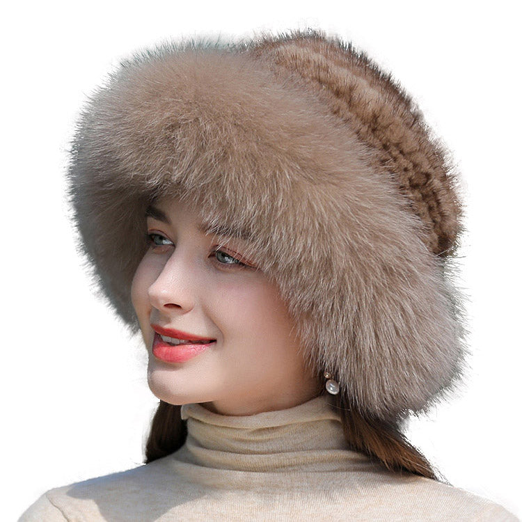 Women's Real Fox Fur Bucket Hat with Mink Fur