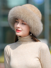 Load image into Gallery viewer, Women&#39;s Real Fox Fur Bucket Hat with Mink Fur
