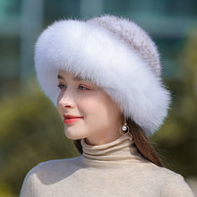 Load image into Gallery viewer, Women&#39;s Real Fox Fur Bucket Hat with Mink Fur
