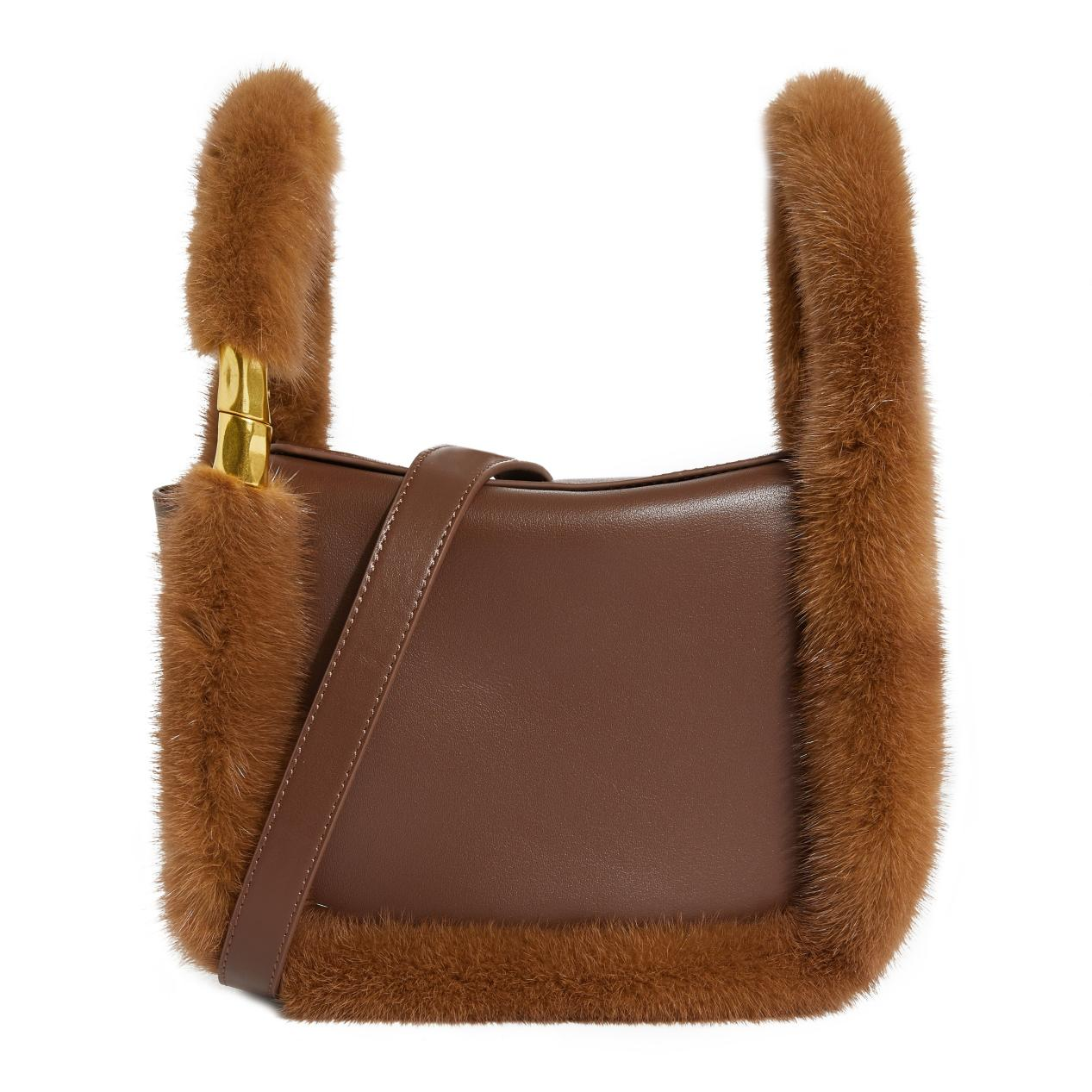 Womens Mink Fur Leather Bag
