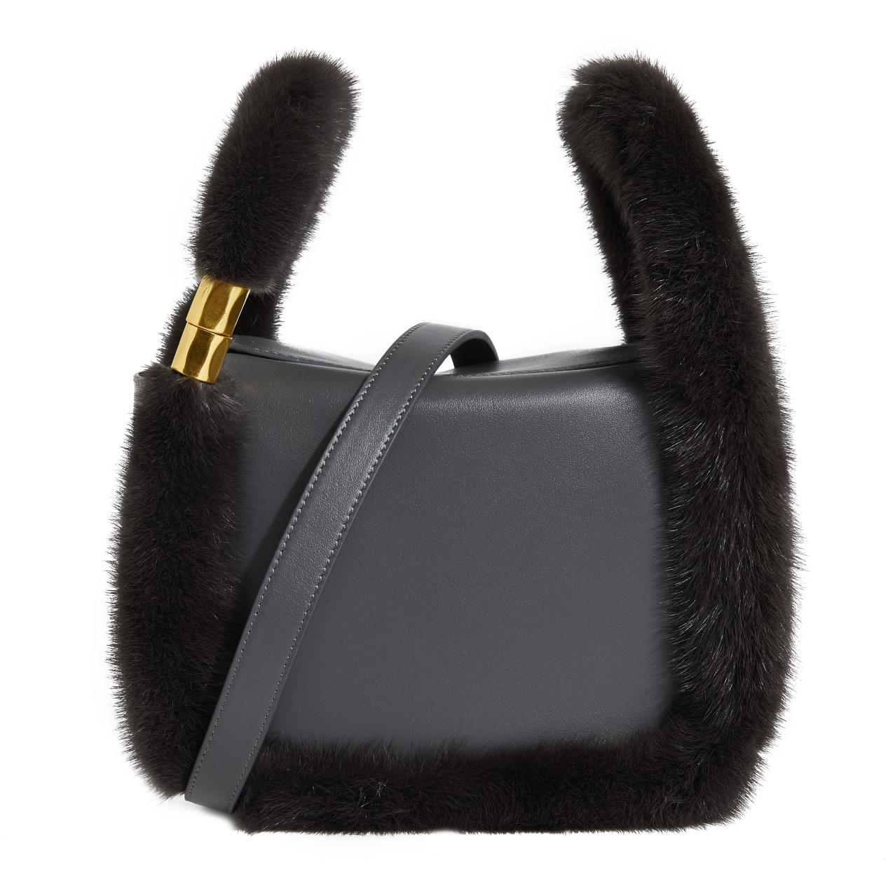 Womens Mink Fur Leather Bag